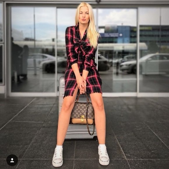 Zara Woman Premium Tartan Plaid Studded Pocket Fray Hem Shirt Dress Red Black XS - Picture 1 of 13